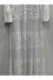 White Italian Lace Short-Sleeved Long Silk Dress with Lining, Sizes 40-46 - 4