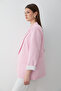 Women's Pink Striped Lined Blazer Jacket with Sleeve Detail - 6