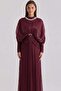 Stone and Flywheel Detailed Yoryo Silk Hijab Evening Dress Dark Bordo 1254 - 2
