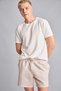 B7535Axbg187 Beige Elastic Waist Striped Short Length Sand Beige Swim Shorts - 3