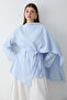 Women's Blue Linen Belted Tunic with Scarf Detail - 6