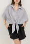 Navy Blue Knotted Striped Women's Shirt - 4