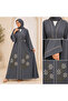Elegant Gray Floral Embroidered Abaya for Women – Premium Flowing Modest Wear - 2