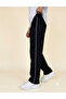 Unisex Black Baggy Loose Fit Thin Combed Cotton Sweatpants - White Stripes on the Side, Adjustable Elastic Cuffs - 2