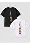 2-Pack Black-White Vertical Butterflies Print Oversize T-Shirt
