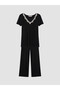 Lcw Dream Black V-Neck Lace Detailed Women's Pajama Set - 5