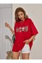 Coffes Printed Women's Oversize Red Salas T-shirt Boyfriend - 2