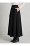 Black Elastic Waist Pocketed Flared A-Line Maxi Long Skirt for Women - 4