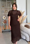 Elegant Midi Brown Lace Dress with High Collar Lining