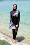 Full Covered Hijab Swimsuit Set Black Floral Patterned 3 Piece – M2224 - 4