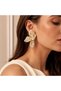 Gold Detailed Cream Flower Earrings |   Elegant Fabric Flower Model Women's Earrings - 2