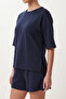 Modal Oversize T-Shirt Shorts Set Lub0379 Dark Blue - 6