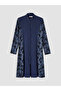 Navy Blue High Neck Patterned Women's Hijab Swimsuit