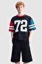 Zian Oversize Crew Neck Printed Embroidered 100% Cotton Men's Black T-Shirt