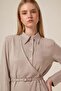 Women's Jacquard Belt Detailed Double Suit Set Beige 31328 - 3