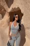 Women's Gray Collar Detailed Halter Neck Blouse and Pants Set - 2