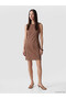 Özmarka New Season Brown Crew Neck Mini Jean Dress - 2
