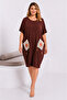 Women's Plus Size Coffee, Mesh Pocket, Crew Neck, Comfortable Fit Viscose Dress 65N39517 - 4