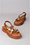 Seç C405 Genuine Leather Flip-Flop Women's Sandals (Sole:3.5 cm) Tan - 6