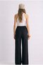 Women's Black Linen Look Palazzo High Waist Lace-Up Comfortable Fit Trousers - 3