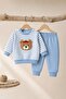 Baby Boy Set - Teddy Bear Patterned Striped Seasonal Top and Bottom Set - 4