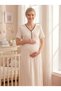 Women's Ecru Ribbed Button Detailed 2-Piece Maternity Nightgown Set with Dressing Gown - 2