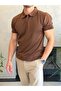 Men's Button Closure Thin Knitwear Tshirt Bitter Brown Eca083 - 3