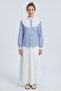 Blue Striped Wide Scallop Lace Robe with Bow Tie Shirt