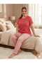 Women's Short Sleeve Pomegranate Flower Color Plus Size Pajama Set
