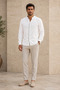 Hakim Collar Black Stitching Detailed Long Sleeve Men's Shirt White