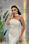 Double Fabric Strapless Pencil Dress with Shawl Detail - White - 3