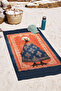Ethnic Artistic Beach Towel with Duck Figure - Bohemian Navy Blue Orange Pool Sea Bath Beach Cover - 7