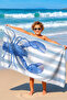 Lobster Marine Striped Beach Towel - Mediterranean Style Blue White Pool Sea Bath Beach Coverlet - 4