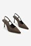 Women's Stiletto Pointed Toe Open Back Strap Buckle Thin Classic Heeled Shoes Osenta Brown Suede - 5