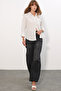 Women's Single Pocket Polka Dot Oversize Shirt 20399 - White - 4