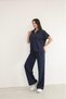 Softline Women's Polo Collar Bloom Fabric Double Set Cotton Relaxed Cut Palazzo Trousers Casual Set - 6