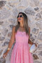 Candy Pink Strappy Pleated Scallop Midi Dress - 2