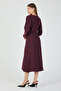 V-Neck Modal Fabric Regular Fit Long Dress with Slits and Buckle Details # 03025 - 6
