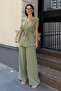 Women's Belted Vest Palazzo Linen Touch Suit - 4