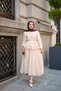 Women's Skirt with Ruffles and Stone Button Detail Set in Cream - 4