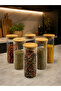 Set of 6 Glass Bamboo Vacuum Lids Spice Jar Set Jars 350ml