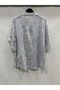 Women's White Italian Line Pattern Court Collar Folded Fakir Sleeve Half Buttoned Blouse 40 - 44 Size - 3