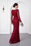 Women's Red Long Sleeve Beaded Evening Dress - 6