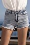 Women's Tasseled Denim Shorts - Medium Blue Snow Y. - 5