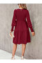 Burgundy Smocked Ruffle Knee-Length Dress - 2
