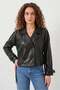 Women's Classic Collar Belted Double Button Black Jacket - 4
