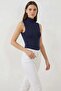 Women's Turtleneck Sleeveless Viscose Navy Blue Bodysuit - 2