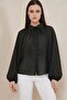 Women's Bat Sleeve Oversize Viscose Black Shirt