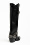 Black Matte Leather Trok Detail Buckle Western Boots - 3