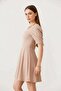 Women's Square Neck Short Sleeve Embossed Patterned Biscuit Dress - 4